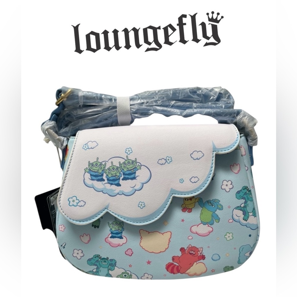 LOUNGEFLY PIXAR Alien Remix Crossbody Toy Story Monsters Inc Cloud Flap NWT